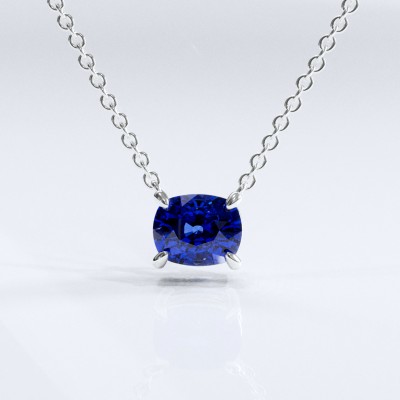 Elongated Cushion Cut Lab Grown Sapphire Solitaire Pendant