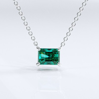 Radiant Cut Lab Grown Emerald Solitaire Pendant