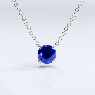 Round Cut Lab Grown Sapphire Solitaire Pendant