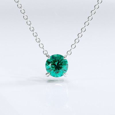 Round Cut Lab Grown Emerald Solitaire Pendant