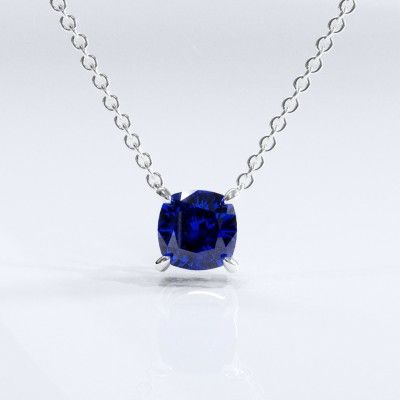 Cushion Cut Lab Grown Sapphire Solitaire Pendant