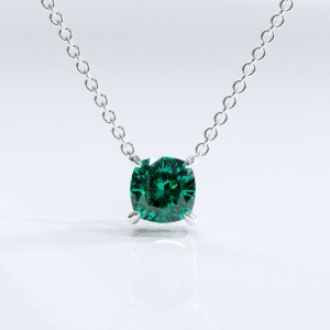 Cushion Cut Lab Grown Emerald Solitaire Pendant