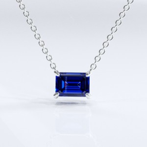 Emerald Cut Lab Grown Sapphire Solitaire Pendant