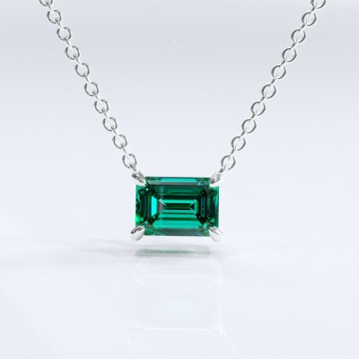 Emerald Cut Lab Grown Emerald Solitaire Pendant