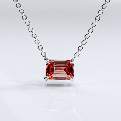 Emerald Cut Lab Grown Morganite Solitaire Pendant