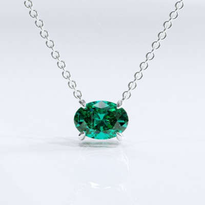 Oval Cut Lab Grown Emerald Solitaire Pendant