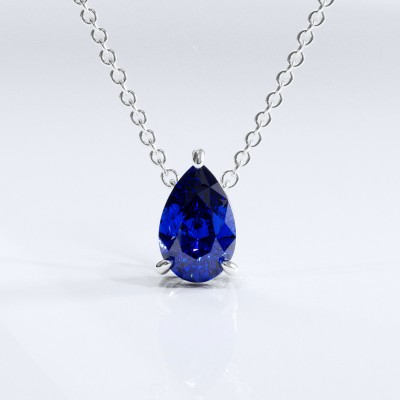 Pear Cut Lab Grown Sapphire Solitaire Pendant