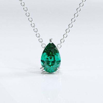 Pear Cut Lab Grown Emerald Solitaire Pendant