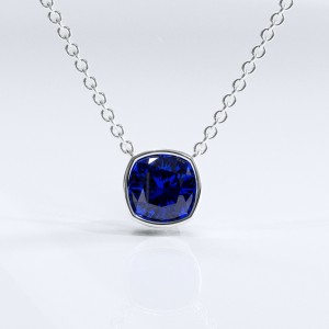 Cushion Cut Lab Grown Sapphire Solitaire Pendant