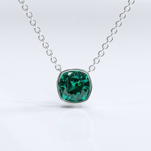 Cushion Cut Lab Grown Emerald Solitaire Pendant