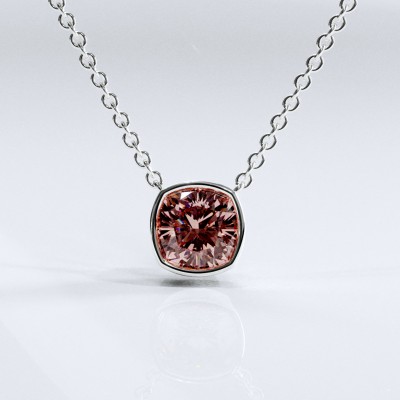 Cushion Cut Lab Grown Morganite Solitaire Pendant