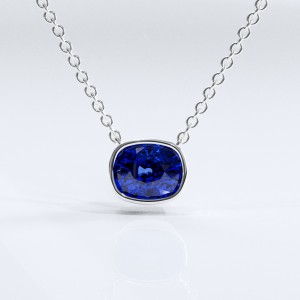 Elongated Cushion Cut Lab Grown Sapphire Solitaire Pendant