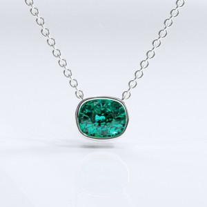 Elongated Cushion Cut Lab Grown Emerald Solitaire Pendant