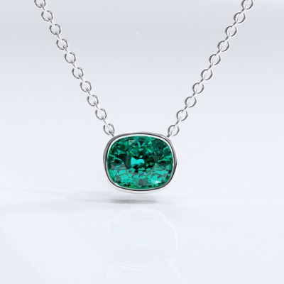 Elongated Cushion Cut Lab Grown Emerald Solitaire Pendant