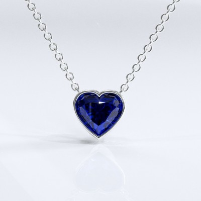 Heart Cut Lab Grown Sapphire Solitaire Pendant