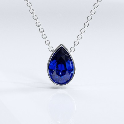 Pear Cut Lab Grown Sapphire Solitaire Pendant