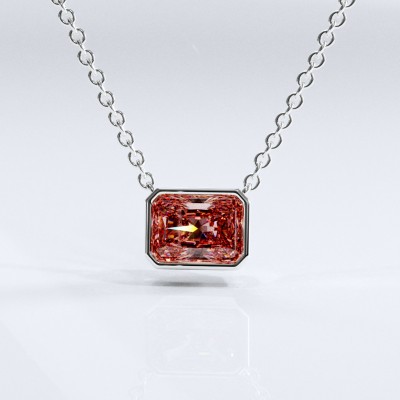 Radiant Cut Lab Grown Morganite Solitaire Pendant