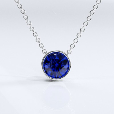 Round Cut Lab Grown Sapphire Solitaire Pendant