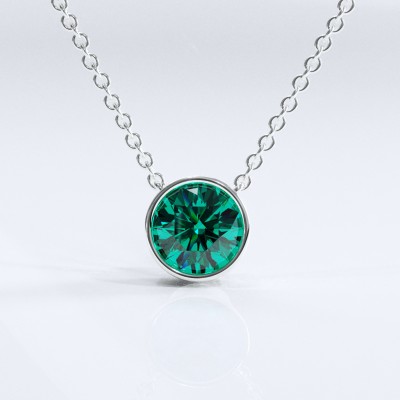 Round Cut Lab Grown Emerald Solitaire Pendant