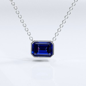 Emerald Cut Lab Grown Sapphire Solitaire Pendant