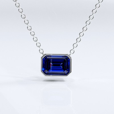 Emerald Cut Lab Grown Sapphire Solitaire Pendant