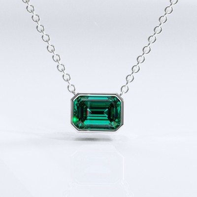 Emerald Cut Lab Grown Emerald Solitaire Pendant