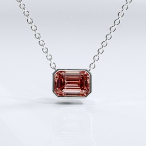 Emerald Cut Lab Grown Morganite Solitaire Pendant