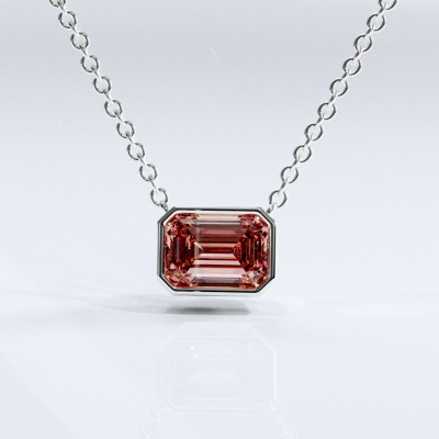 Emerald Cut Lab Grown Morganite Solitaire Pendant