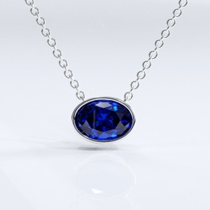 Oval Cut Lab Grown Sapphire Solitaire Pendant