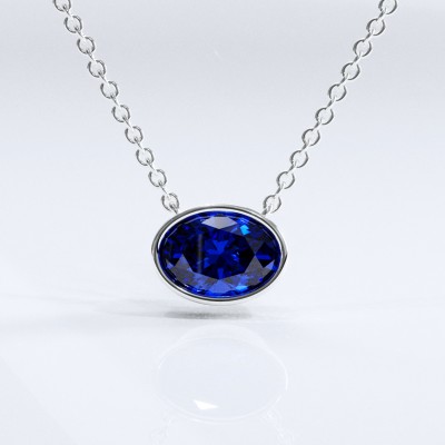 Oval Cut Lab Grown Sapphire Solitaire Pendant