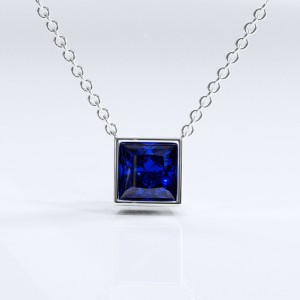 Princess Cut Lab Grown Sapphire Solitaire Pendant