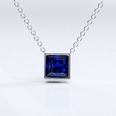 Princess Cut Lab Grown Sapphire Solitaire Pendant