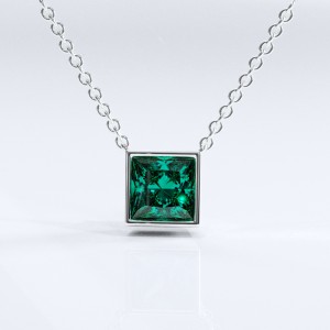 Princess Cut Lab Grown Emerald Solitaire Pendant