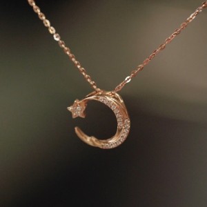 18k Gold Stars&Moon Diamond Necklace