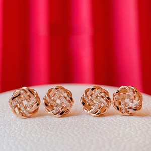 18k Gold Weave Diamond Earrings