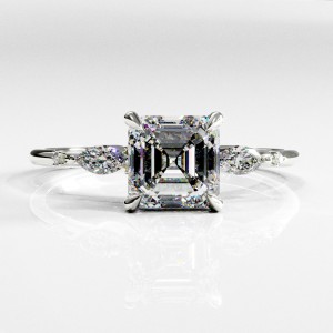 Asscher Cut Moissanite Side Stone Engagement Ring