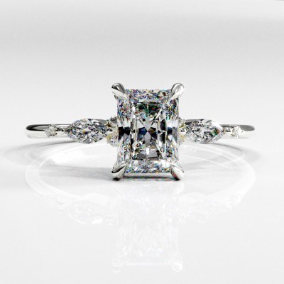 Radiant Cut Moissanite Side Stone Engagement Ring