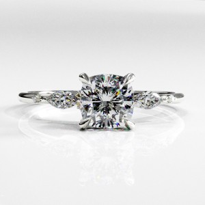 Cushion Cut Moissanite Side Stone Engagement Ring