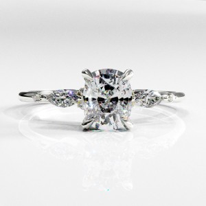 Elongated Cushion Cut Moissanite Side Stone Engagement Ring