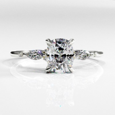 Elongated Cushion Cut Moissanite Side Stone Engagement Ring