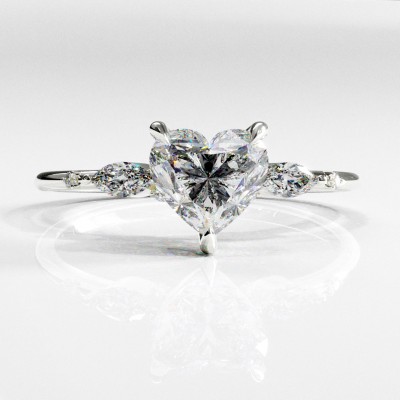 Heart Cut Moissanite Side Stone Engagement Ring