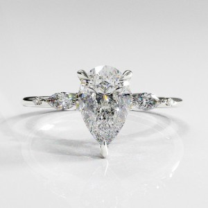 Pear Cut Moissanite Side Stone Engagement Ring