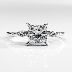 Princess Cut Moissanite Side Stone Engagement Ring