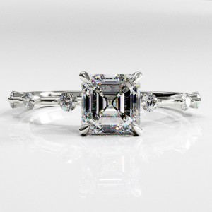 Asscher Cut Moissanite Side Stone Engagement Ring