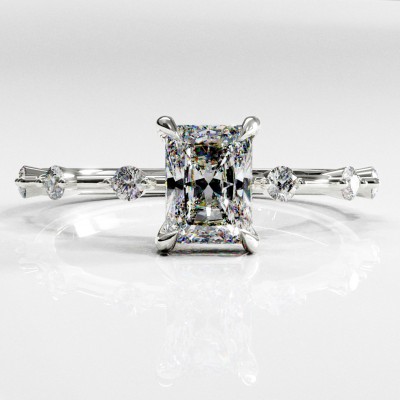 Radiant Cut Moissanite Side Stone Engagement Ring