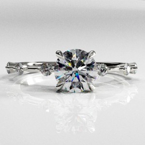 Round Cut Moissanite Side Stone Engagement Ring