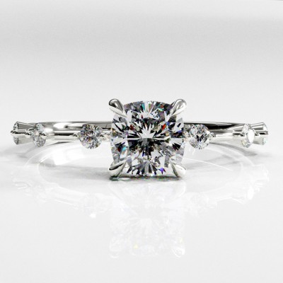 Cushion Cut Moissanite Side Stone Engagement Ring