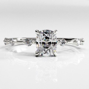 Elongated Cushion Cut Moissanite Side Stone Engagement Ring