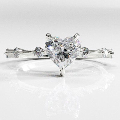 Heart Cut Moissanite Side Stone Engagement Ring