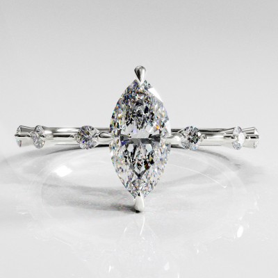 Marquise Cut Moissanite Side Stone Engagement Ring